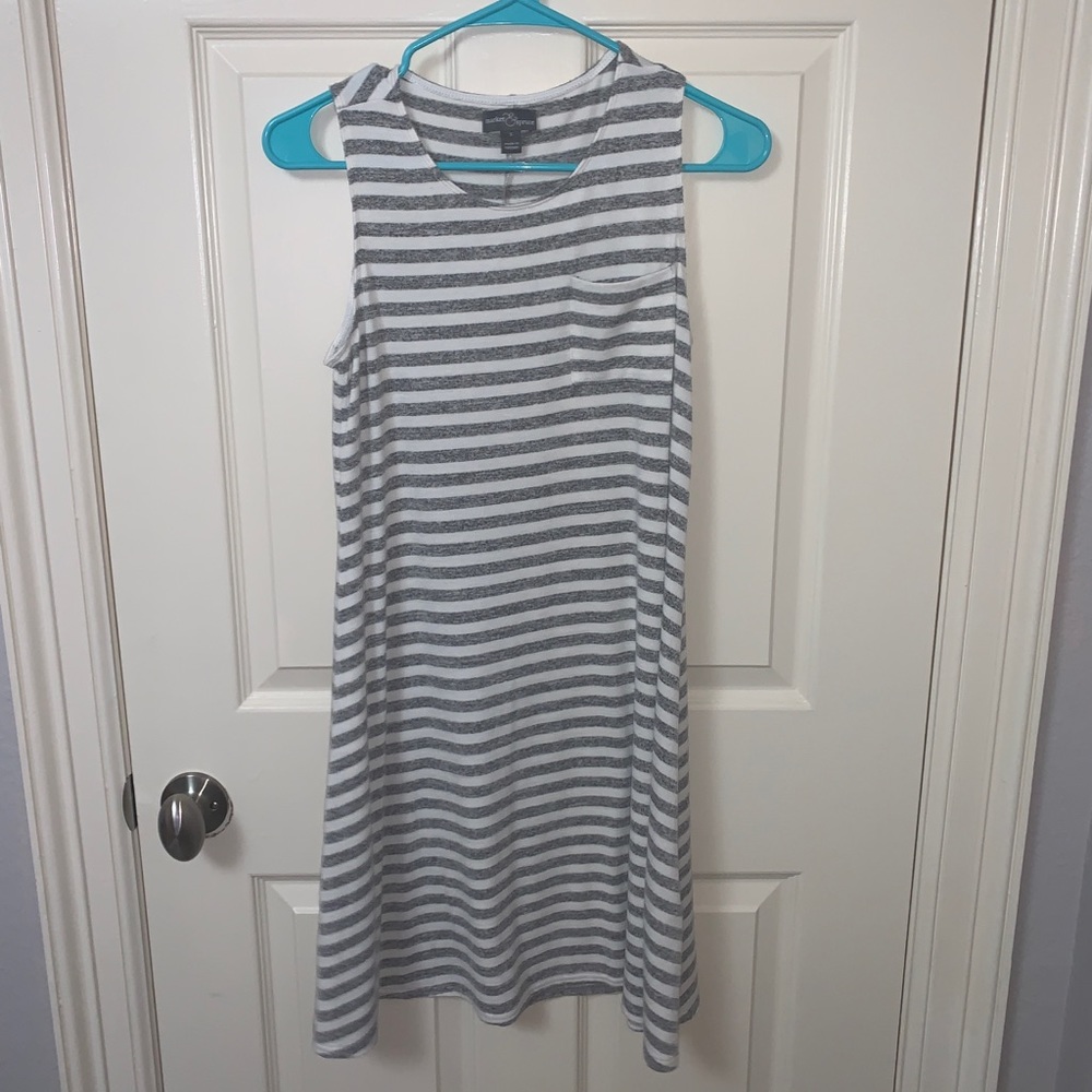 Grey and White Striped Midi Dress